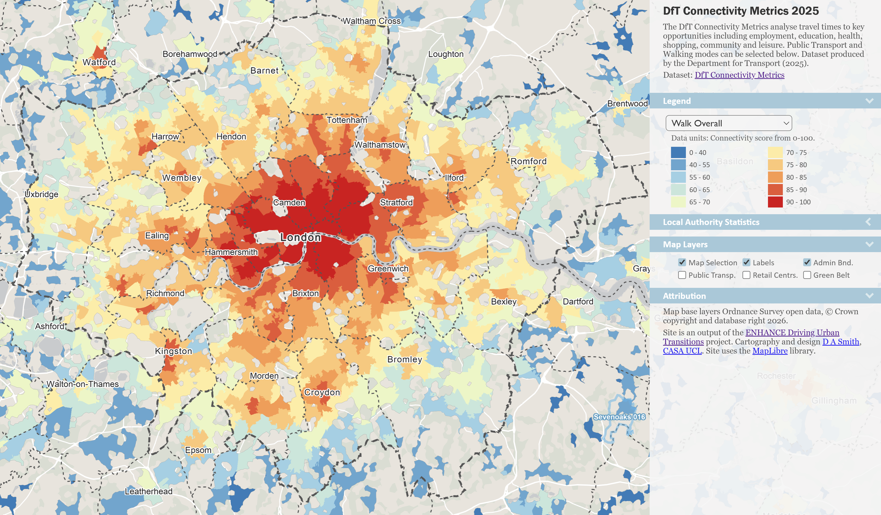 Walking Connectivity map for London