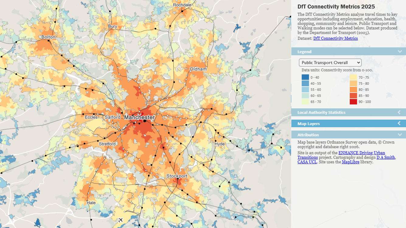 Public Transport connectivity map for Manchester